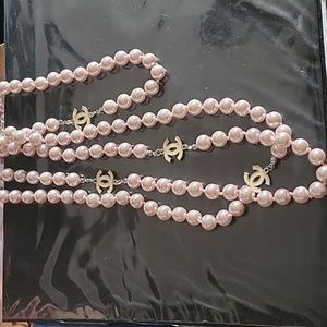 Designer inspired long pink pearl necklace